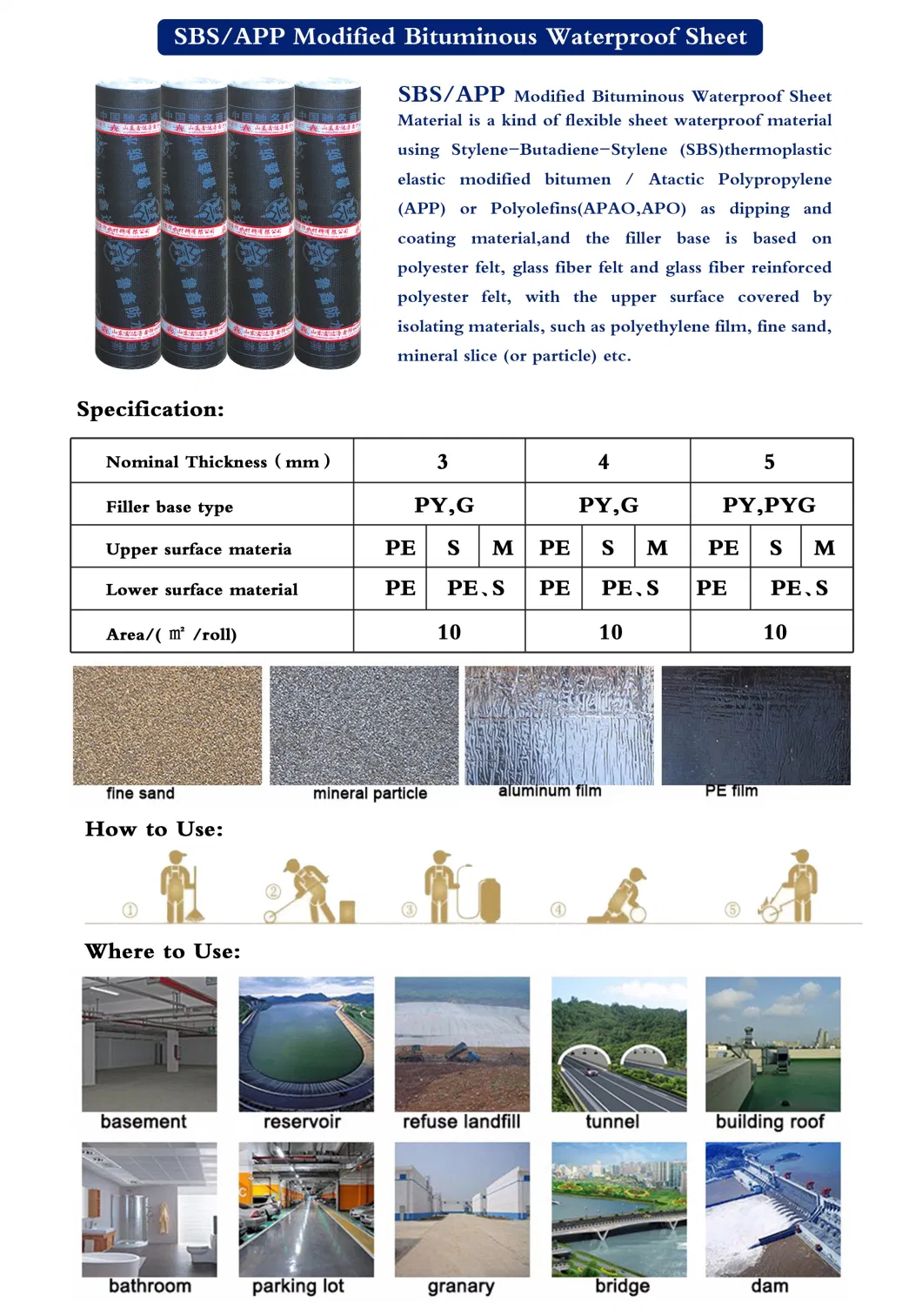 Elastomer Sbs/APP Modified Asphalt Waterproof Membrane